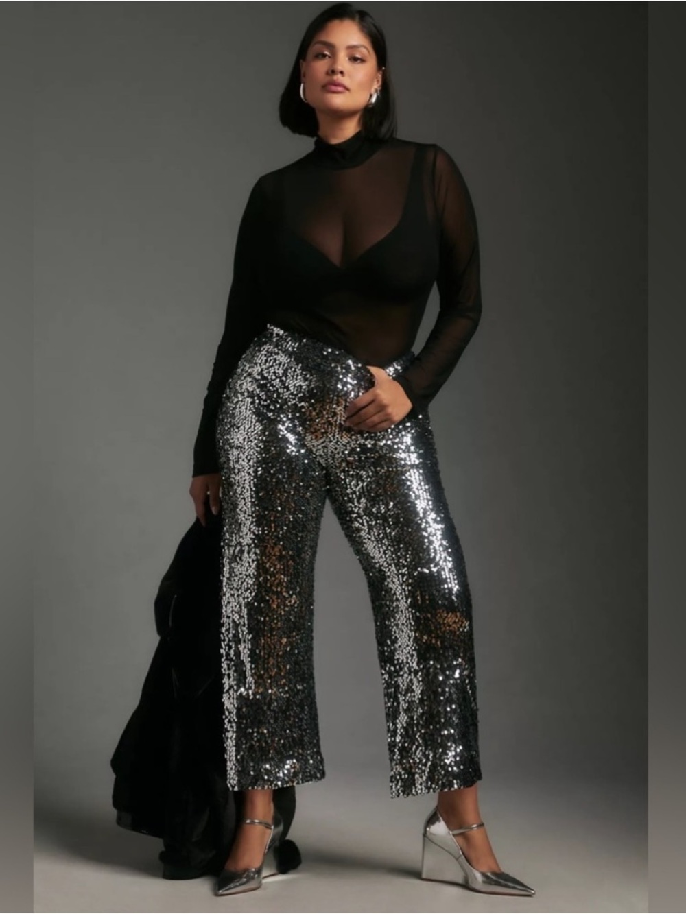 NWT Anthropologie Maeve Colette Cropped Sequin Metallic Wide Leg Pants Size 32